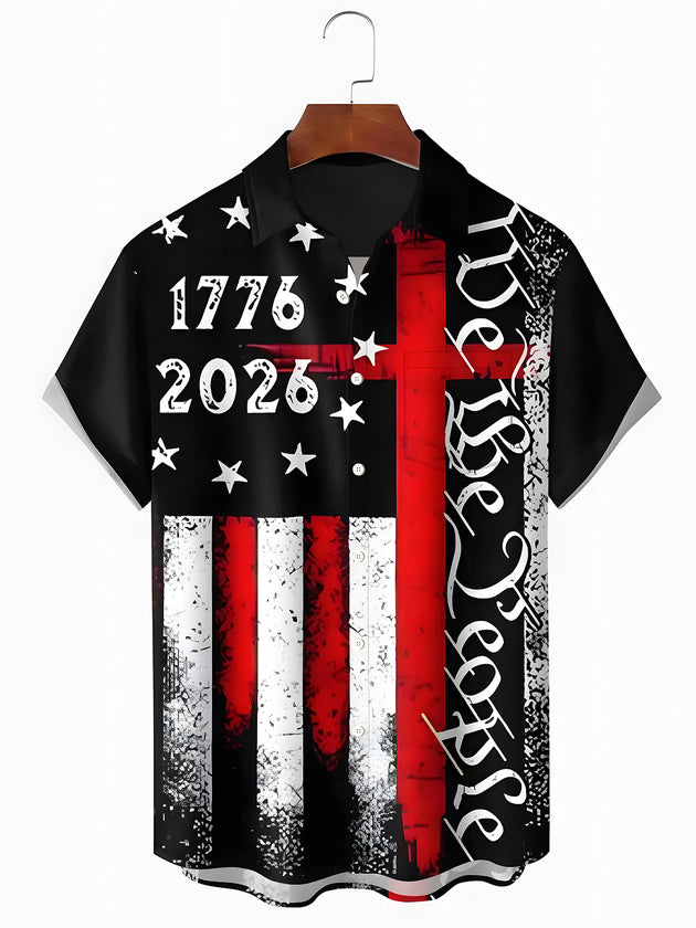 men's American flag print shirt front view Independence Day