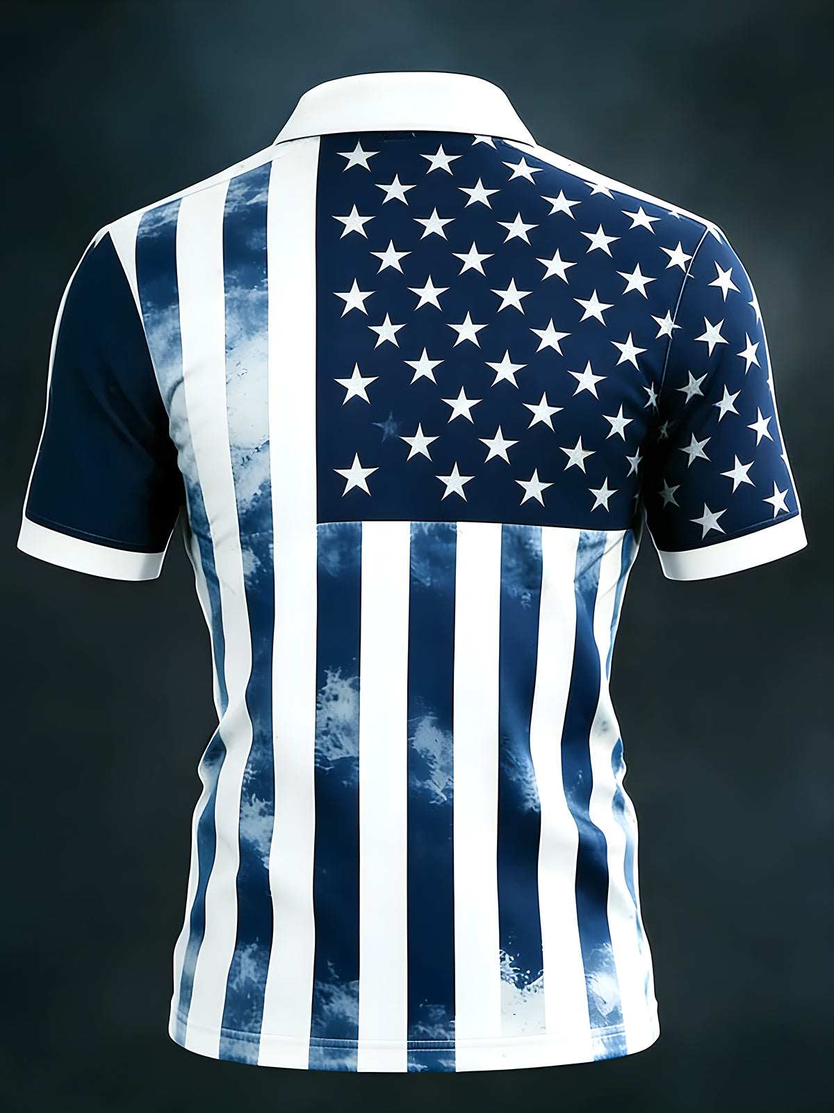 Men's American flag print short sleeve polo shirt back view