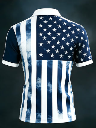 Men's American flag print short sleeve polo shirt back view