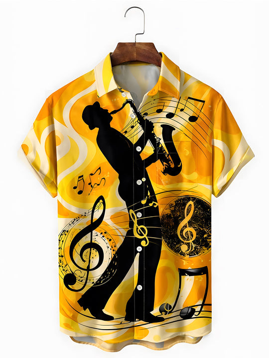 men's music print shirt front view