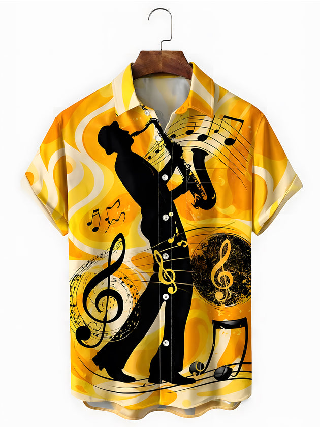 men's music print shirt front view