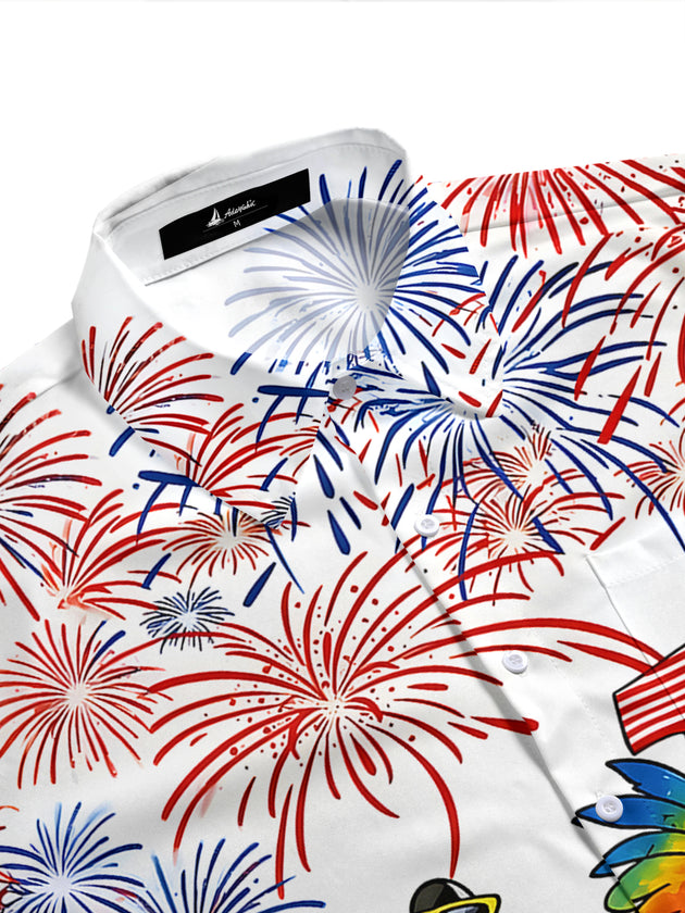 Independence Parrot Firework Men's Pocket Short Sleeve Shirts