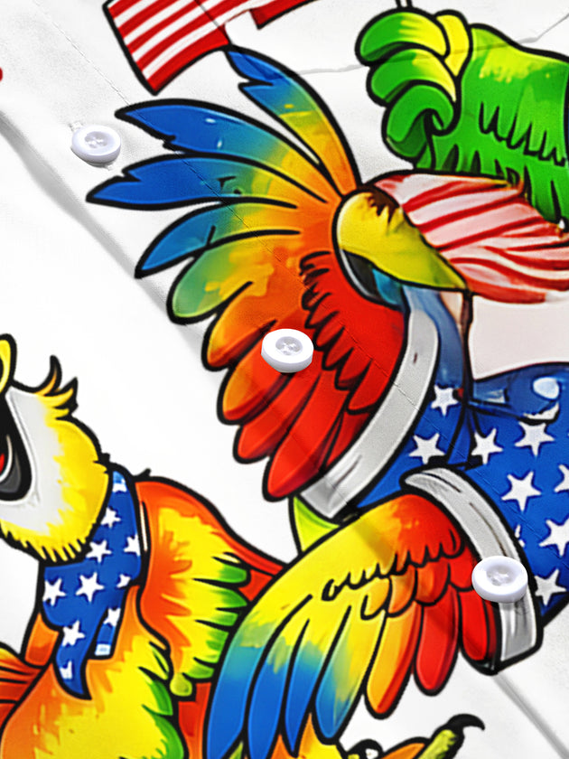 Independence Parrot Firework Men's Pocket Short Sleeve Shirts