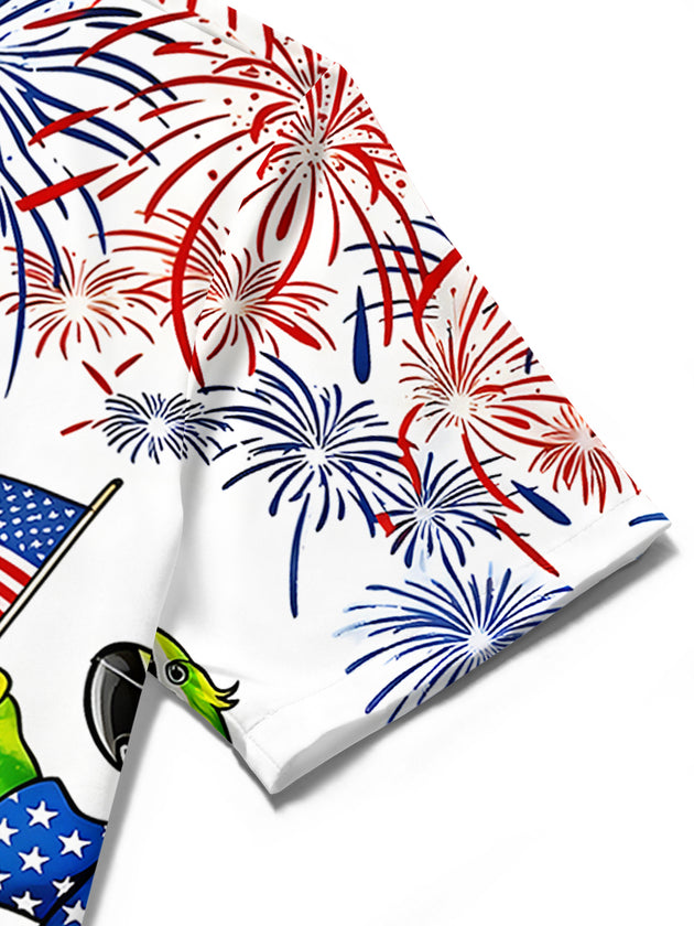 Independence Parrot Firework Men's Pocket Short Sleeve Shirts
