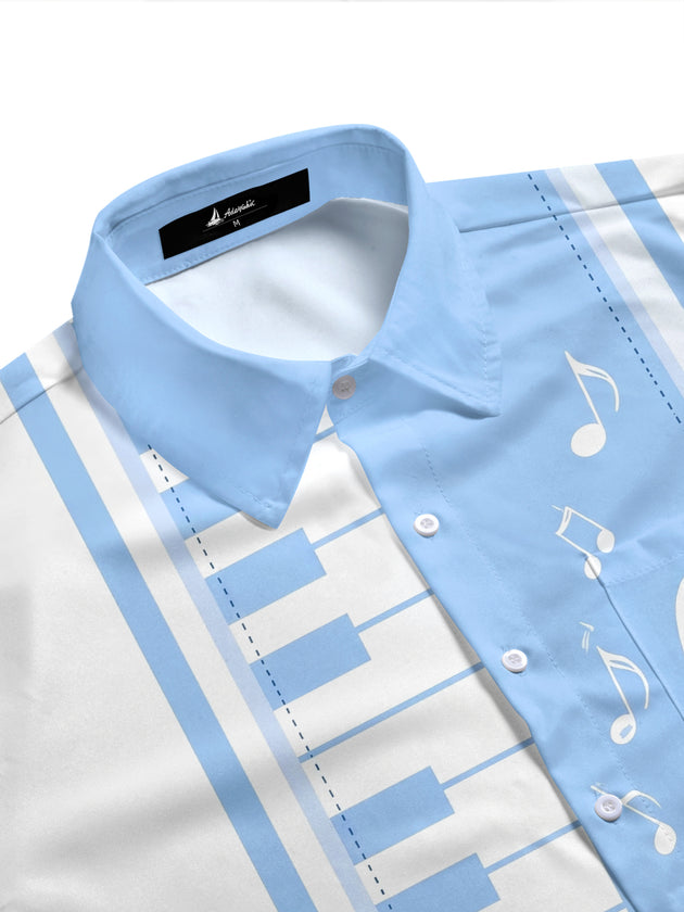 Adaychic Men's Graphic Piano Keyboard Print Short Sleeve Shirt with Chest Pocket