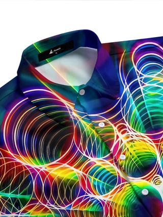 Adaychic Men's Geometric Abstract Swirl Circle Print Short Sleeve Button Down Shirt with Chest Pocket