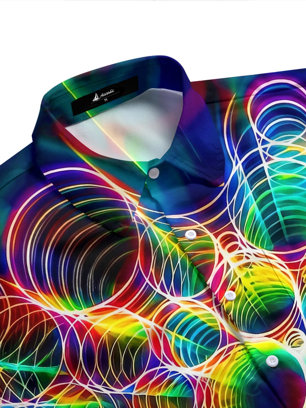 Adaychic Men's Geometric Abstract Swirl Circle Print Short Sleeve Button Down Shirt with Chest Pocket