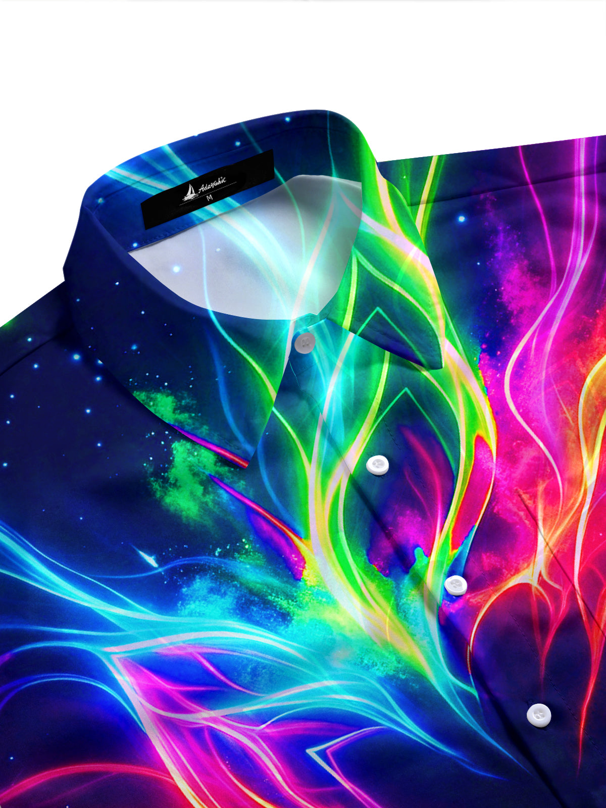Adaychic Men's Hawaiian Neon Fractal Flower Print Short Sleeve Shirt with Chest Pocket