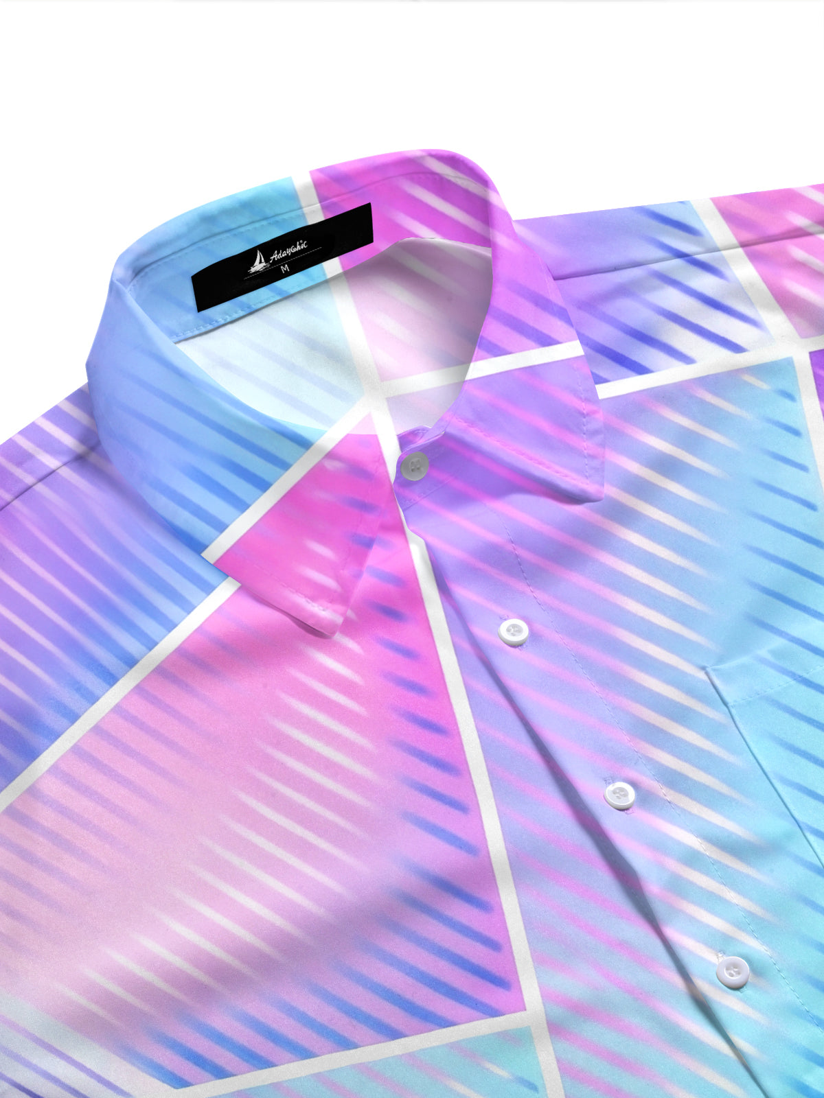 Adaychic Men's Abstract Geometric Gradient Line Print Short Sleeve Button Down Shirt with Chest Pocket