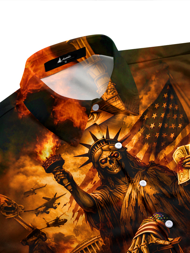 men's skeleton print short sleeve shirt side view