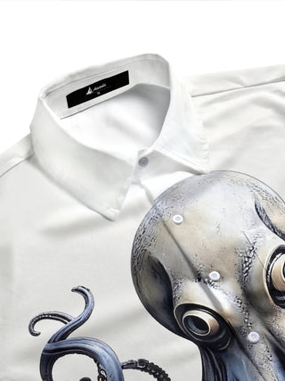 Adaychic Men's Graphic 3D Octopus Print Short Sleeve Button Down Shirt with Chest Pocket