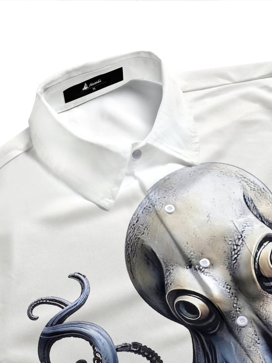 Adaychic Men's Graphic 3D Octopus Print Short Sleeve Button Down Shirt with Chest Pocket