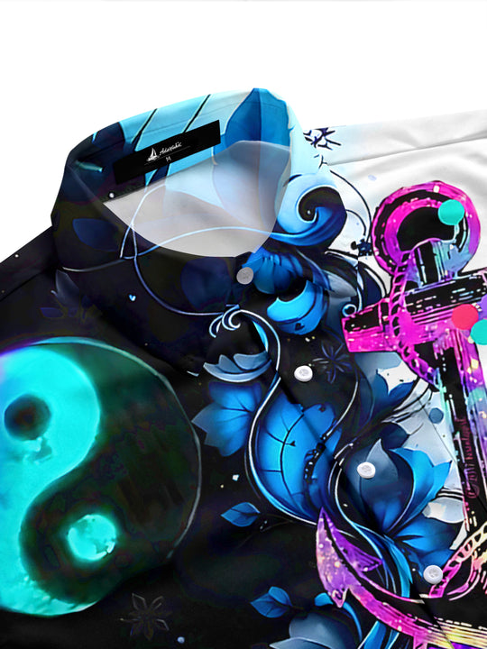 Marine Anchor Poker Musical Note Men's Pocket Short Sleeve Shirts