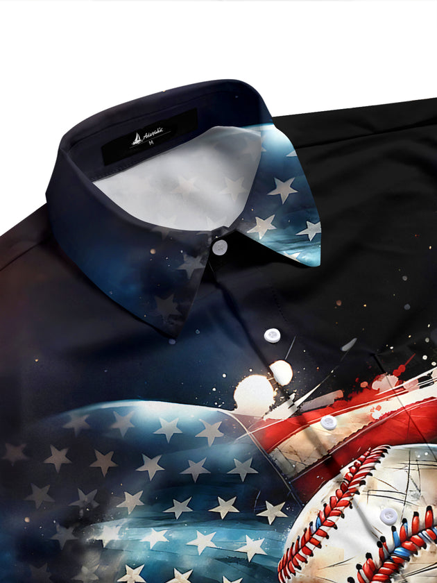 Independence American Flag Baseball Men's Pocket Short Sleeve Shirts