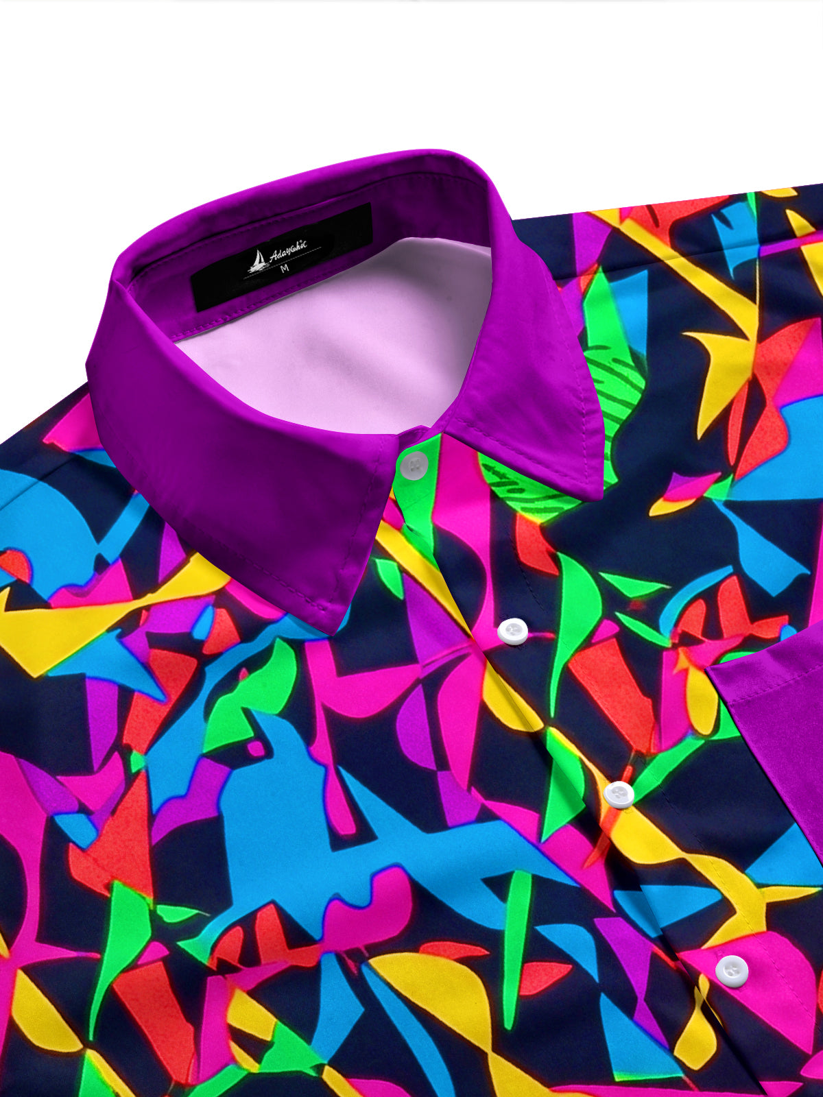 Adaychic Men's Graphic Abstract Colorful Pattern Print Short Sleeve Button Down Shirt with Chest Pocket