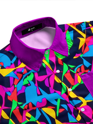 Adaychic Men's Graphic Abstract Colorful Pattern Print Short Sleeve Button Down Shirt with Chest Pocket