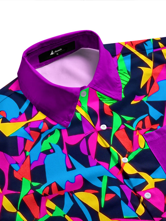 Adaychic Men's Graphic Abstract Colorful Pattern Print Short Sleeve Button Down Shirt with Chest Pocket