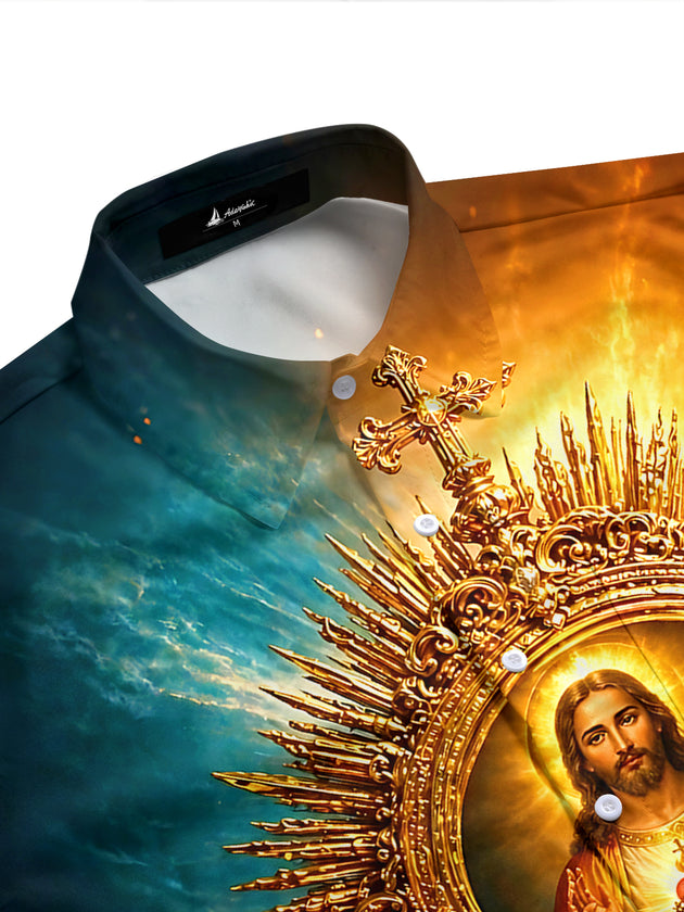 Religious Christianity Jesus Men's Pocket Short Sleeve Shirts