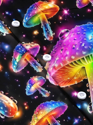 Adaychic Men's Printed Psychedelic Rainbow Mushrooms Print Short Sleeve Shirt with Chest Pocket