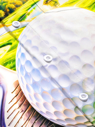 Adaychic Men's Short Sleeve Shirt - Golf Course Landscape With Golf Ball And Club Print with Chest Pocket