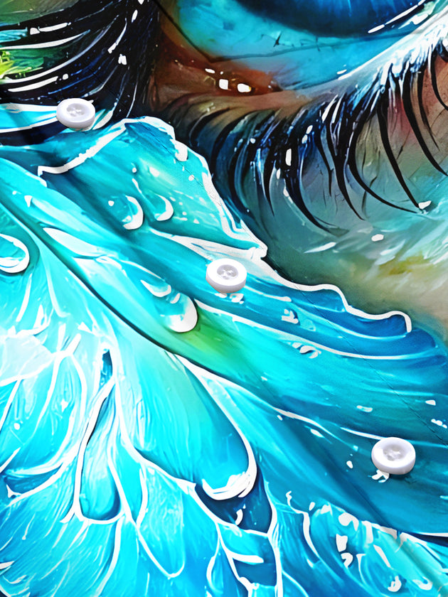 Adaychic Blue Flower Human Eye Men's Short Sleeve Shirt with Chest Pocket