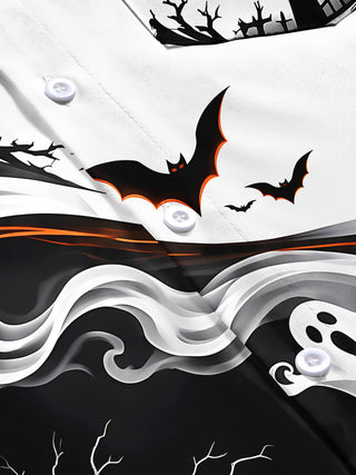 Adaychic Men's Graphic Halloween Ghosts And Pumpkins Print Short Sleeve Shirt with Chest Pocket
