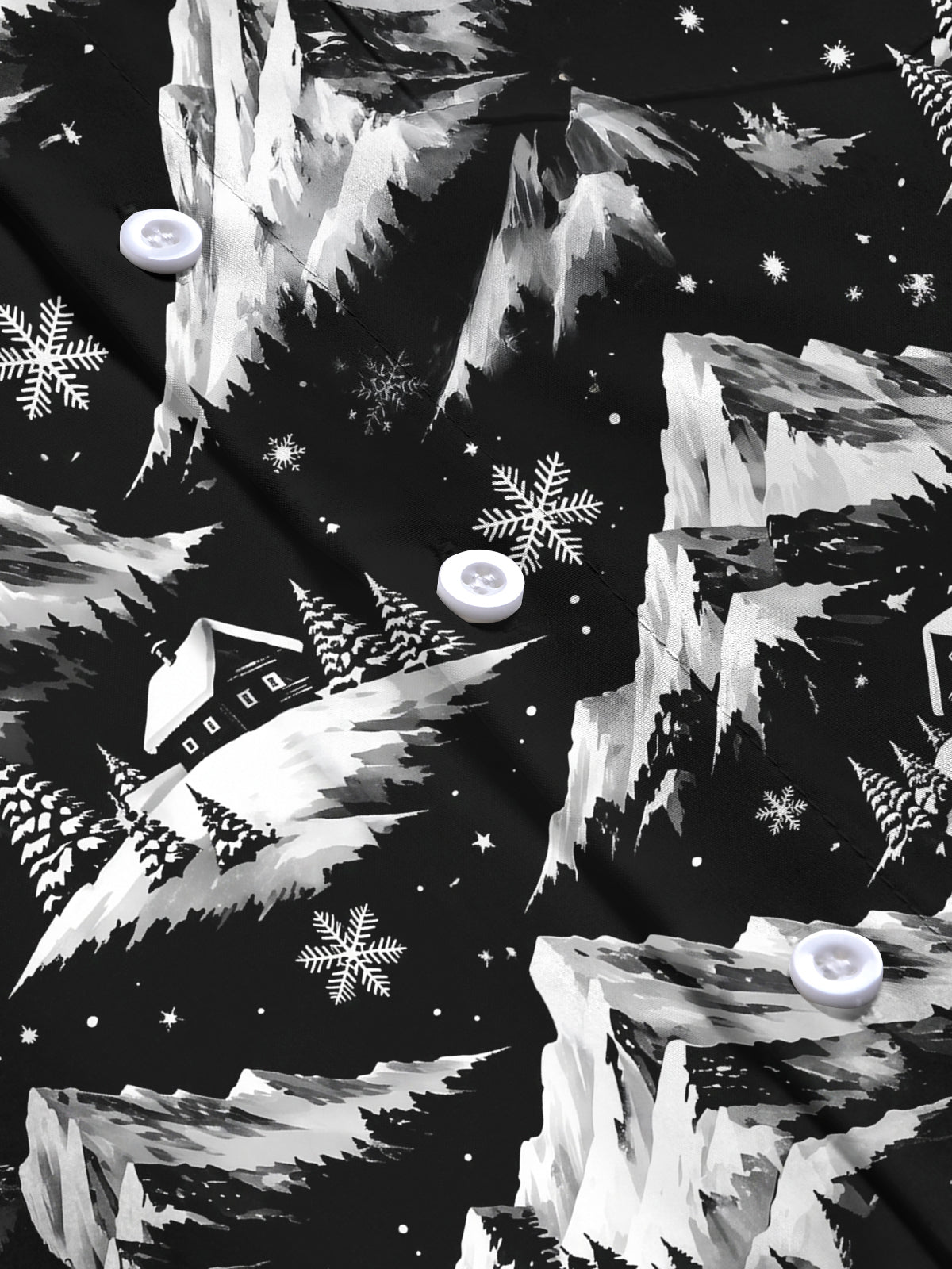 Adaychic Men's Printed Snowy Mountains And Cabins Print Long Sleeve Shirt with Chest Pocket