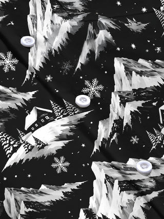 Adaychic Men's Printed Snowy Mountains And Cabins Print Long Sleeve Shirt with Chest Pocket