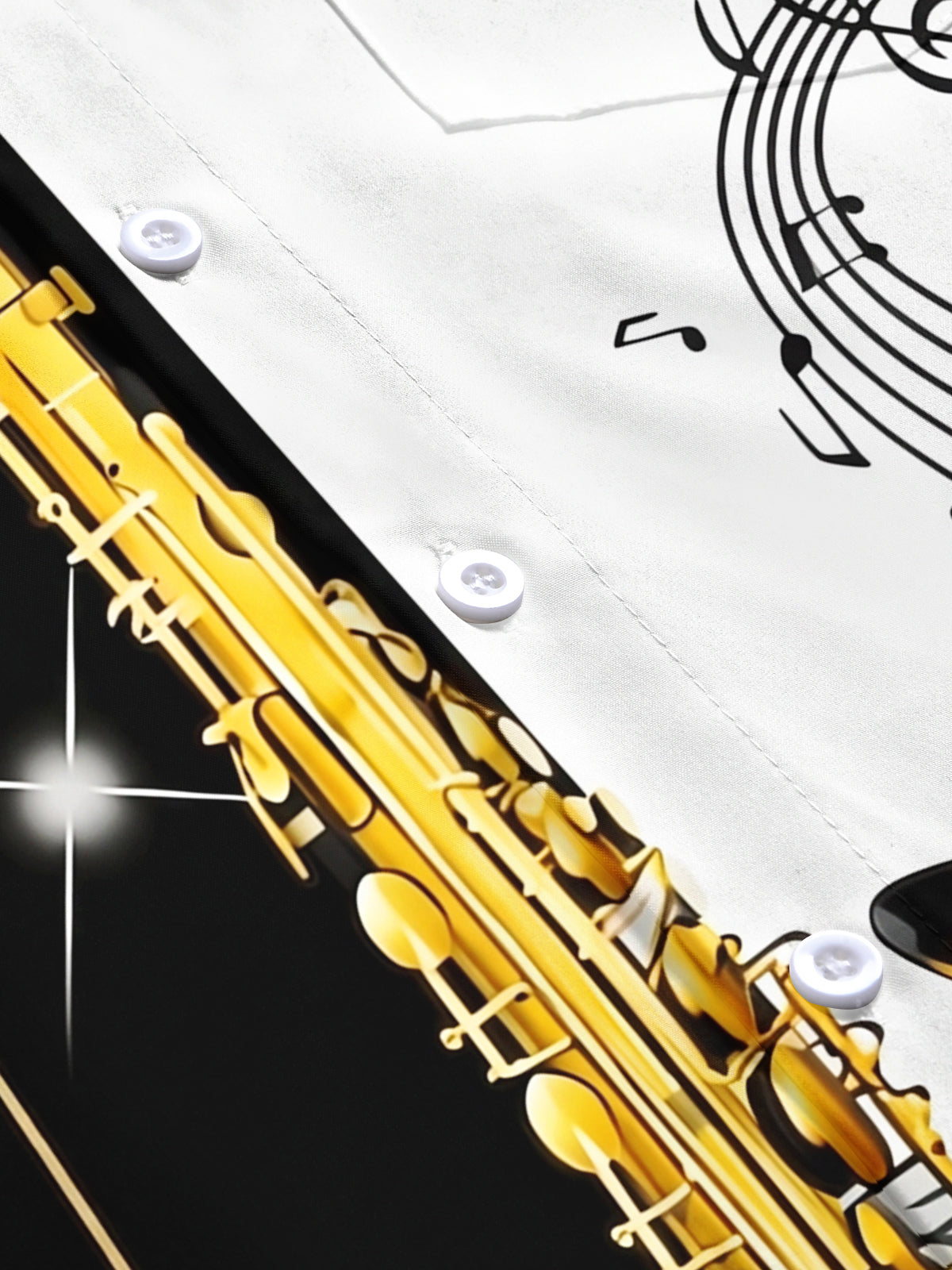 Adaychic Men's Hawaiian Saxophone Print Musical Notes Print Short Sleeve Shirt with Chest Pocket