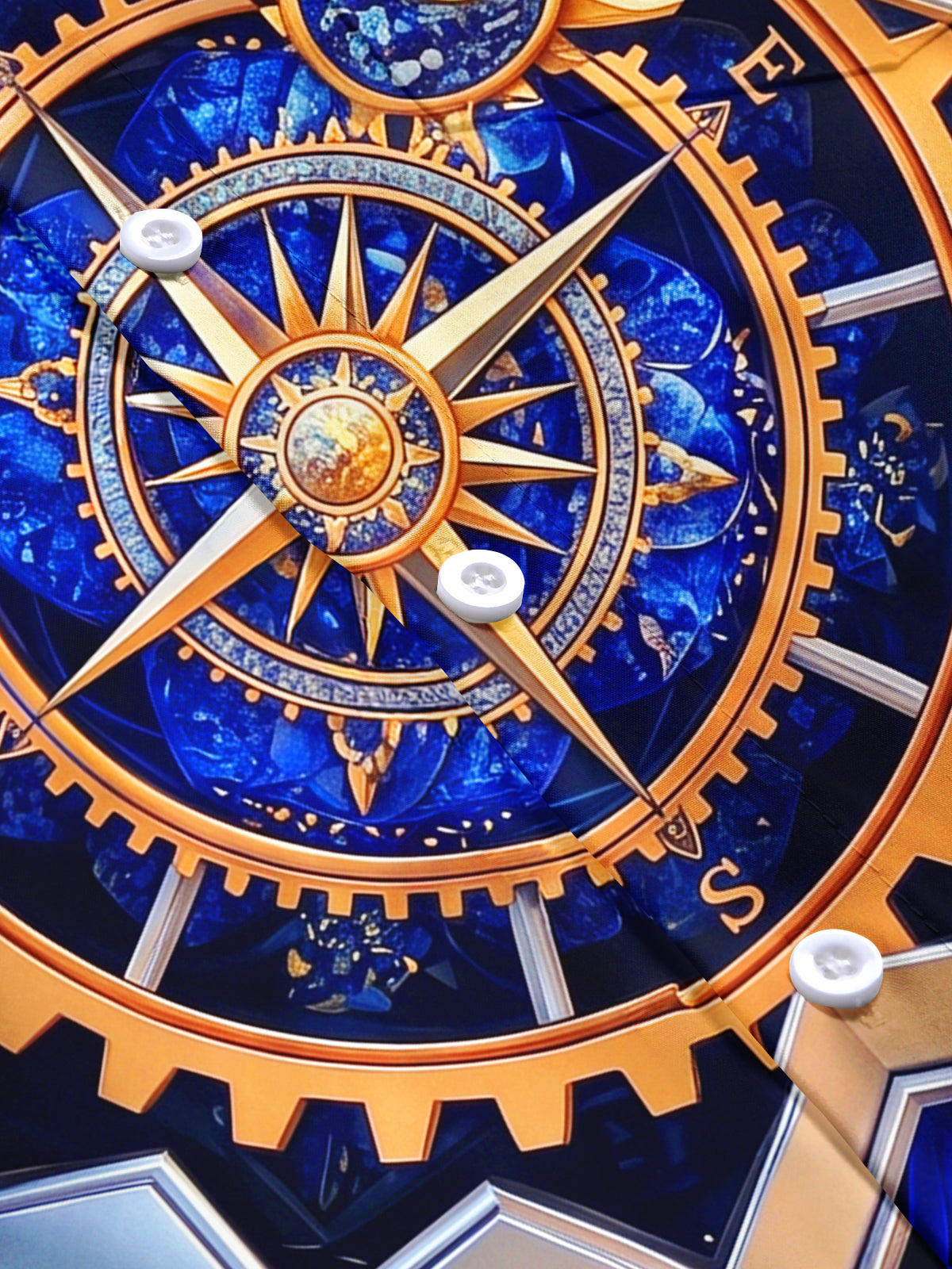 Adaychic Men's Steampunk Compass Gears And Gemstones Print Short Sleeve Shirt with Chest Pocket
