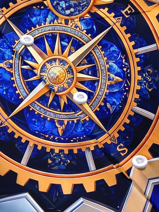 Adaychic Men's Steampunk Compass Gears And Gemstones Print Short Sleeve Shirt with Chest Pocket