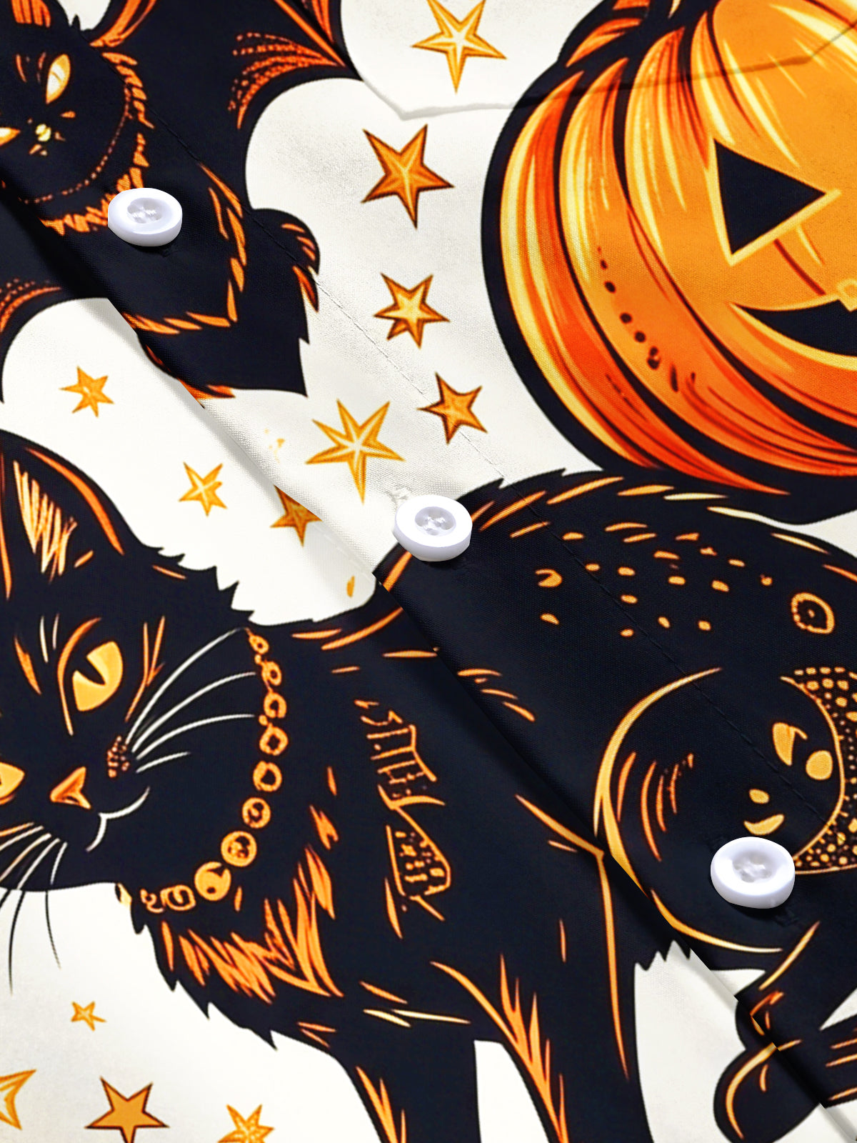 Adaychic Men's Hawaiian Halloween Black Cat Print Short Sleeve Shirt with Chest Pocket