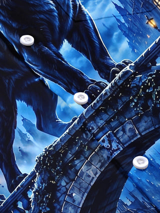Adaychic Men's Short Sleeve Shirt - Halloween Black Panther On Bridge With Moon And Bats Print with Chest Pocket