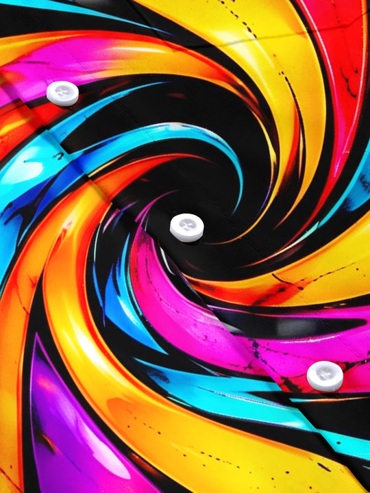 Adaychic Men's Short Sleeve Shirt - Abstract Psychedelic Swirls And Splatters Print with Chest Pocket