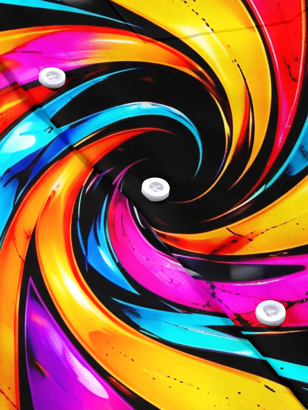 Adaychic Men's Short Sleeve Shirt - Abstract Psychedelic Swirls And Splatters Print with Chest Pocket
