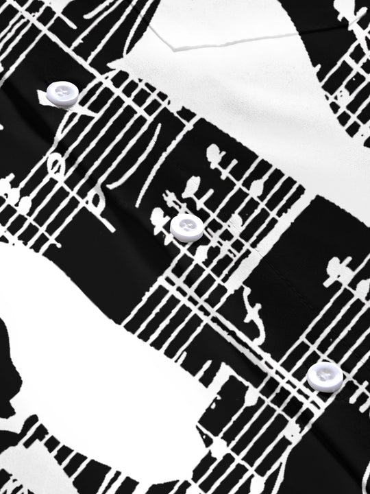 Adaychic Men's Printed Singer Print Short Sleeve Shirt with Chest Pocket