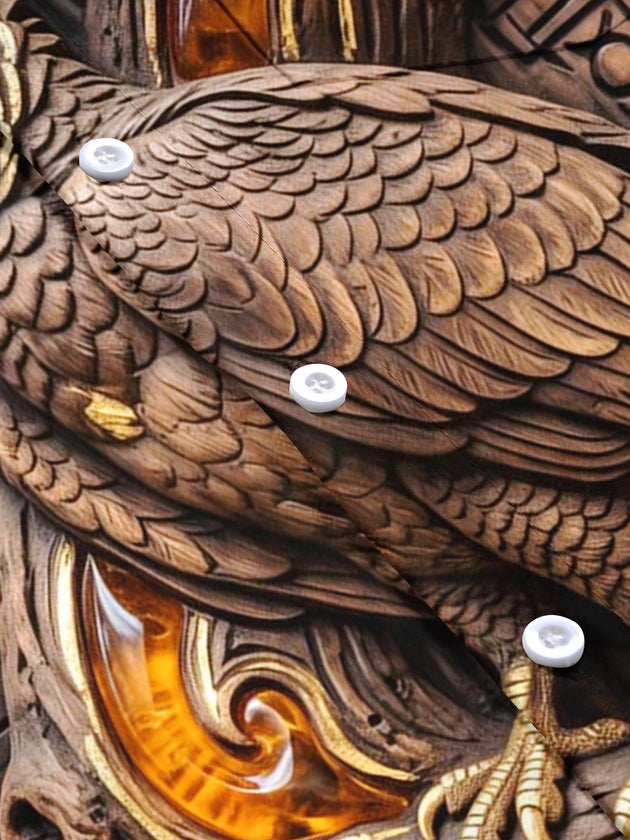 Adaychic Men's Printed 3D Wood Carved Eagle Print Short Sleeve Shirt with Chest Pocket
