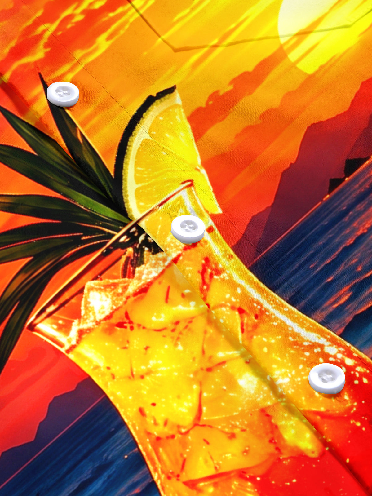 Adaychic Men's Short Sleeve Shirt - Tropical Sunset With Cocktail And Palm Trees Print with Chest Pocket