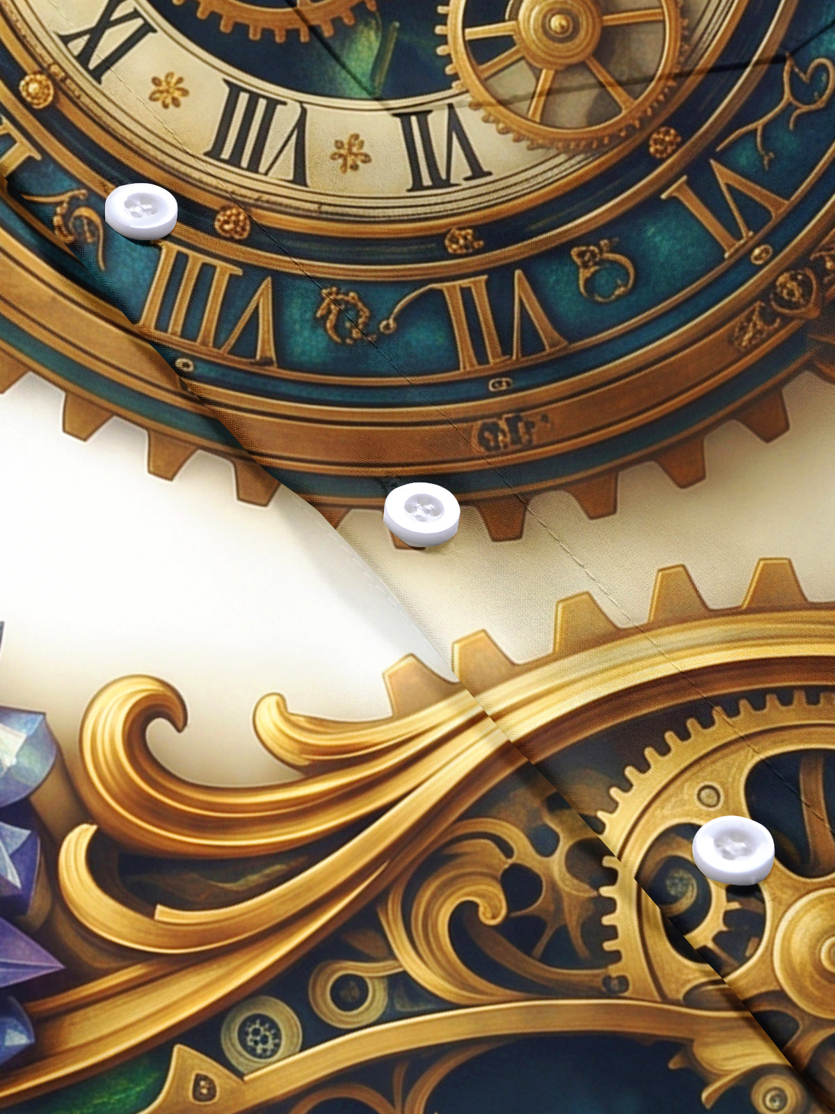 Adaychic Men's Graphic Steampunk Clock Gears And Gems Print Short Sleeve Shirt with Chest Pocket