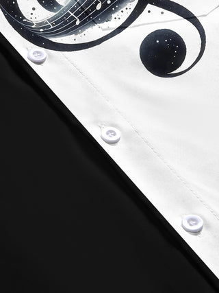 Adaychic Men's Graphic Musical Notes Print Treble Clef Print Short Sleeve Shirt with Chest Pocket