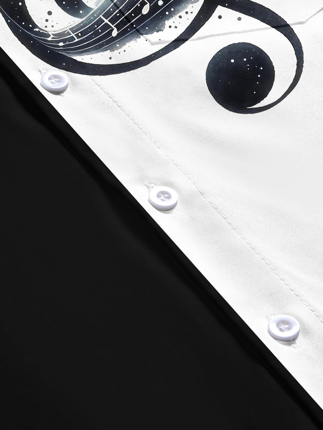 Adaychic Men's Graphic Musical Notes Print Treble Clef Print Short Sleeve Shirt with Chest Pocket