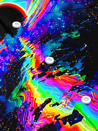 Adaychic Men's Graphic Rainbow Eclipse Print Short Sleeve Shirt with Chest Pocket