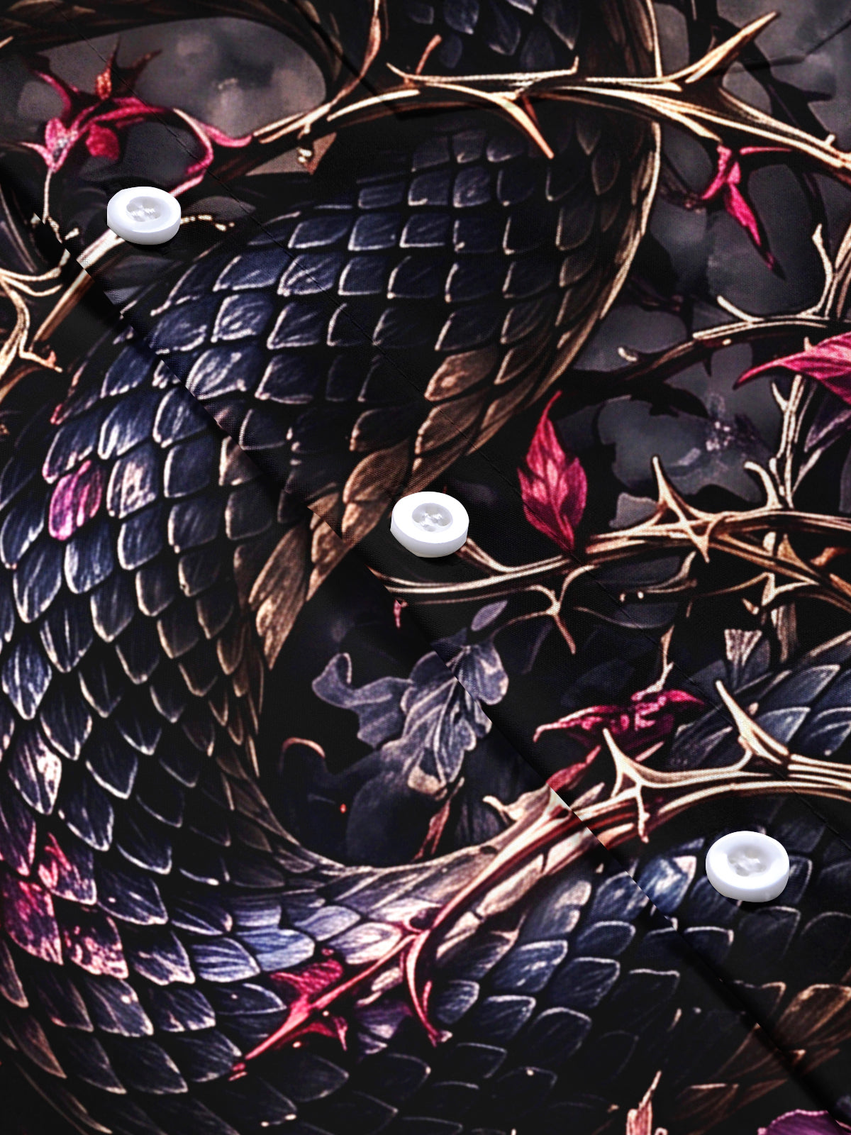 Adaychic Men's Dark Snake And Purple Flowers With Moon Print Short Sleeve Shirt with Chest Pocket