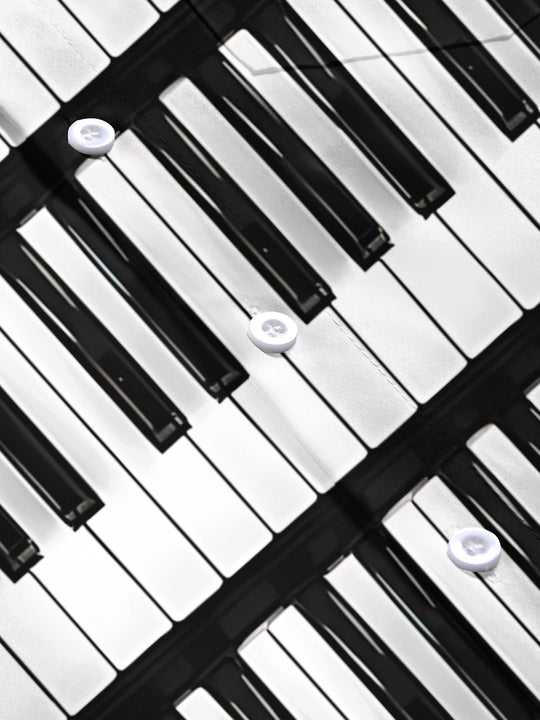 Adaychic Men's Graphic Piano Keyboard Print Short Sleeve Shirt with Chest Pocket