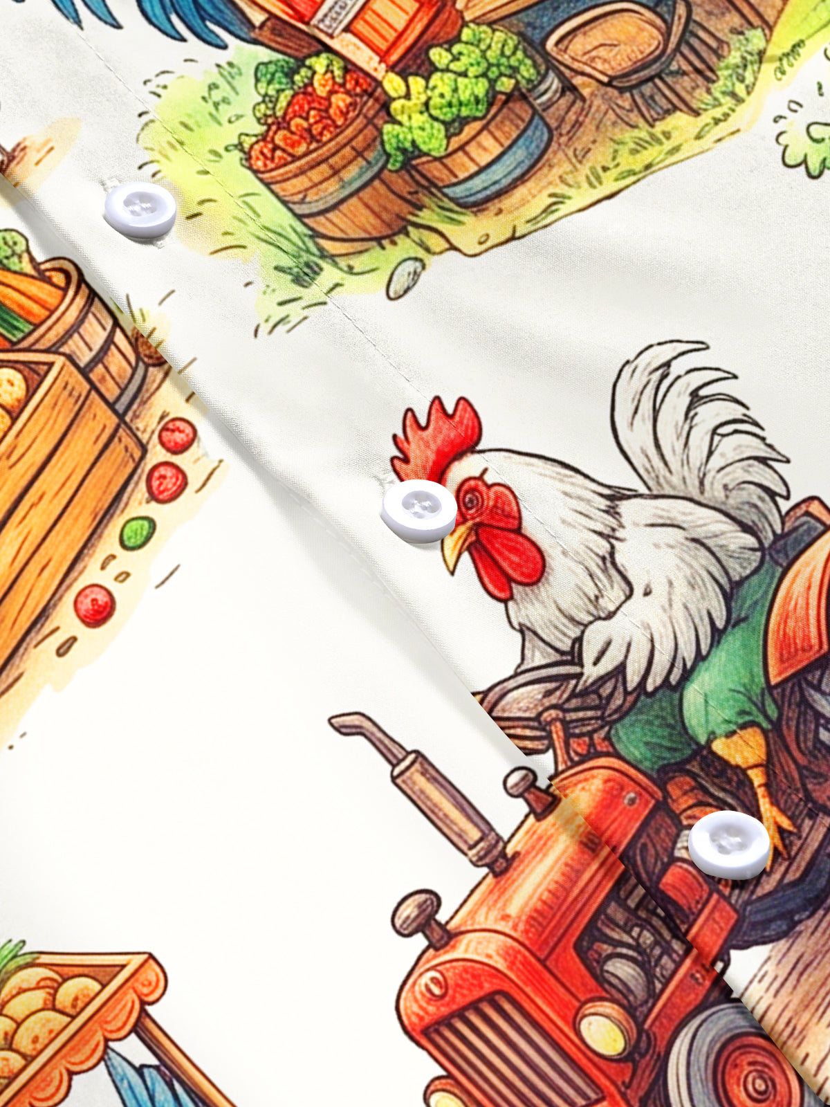 Adaychic Men's Hawaiian Rooster Farm Market Scenes Print Short Sleeve Shirt with Chest Pocket