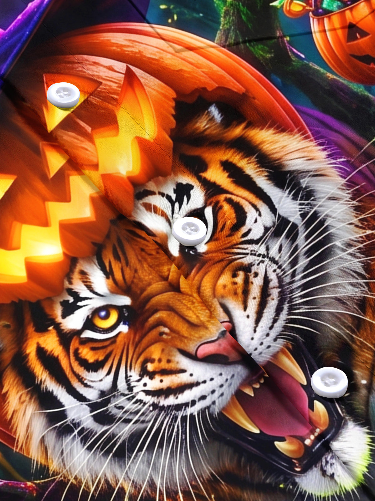 Adaychic Men's Hawaiian Halloween Tiger Print Short Sleeve Shirt