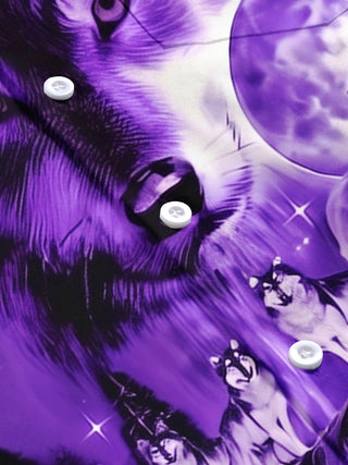 Adaychic Men's Graphic 3D Purple Wolf Moon Print Short Sleeve Button Down Shirt with Chest Pocket
