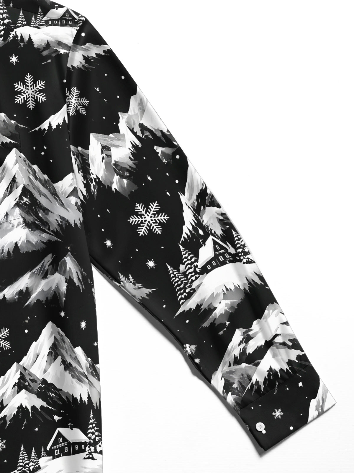 Adaychic Men's Printed Snowy Mountains And Cabins Print Long Sleeve Shirt with Chest Pocket