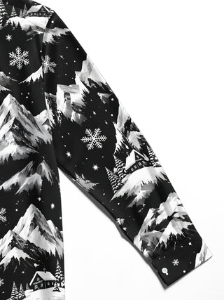 Adaychic Men's Printed Snowy Mountains And Cabins Print Long Sleeve Shirt with Chest Pocket