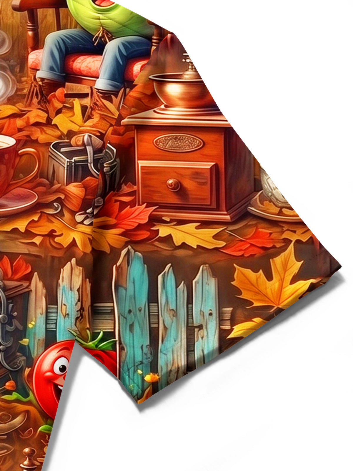 Adaychic Men's Cartoon Vegetables And Coffee Party Print Short Sleeve Shirt with Chest Pocket